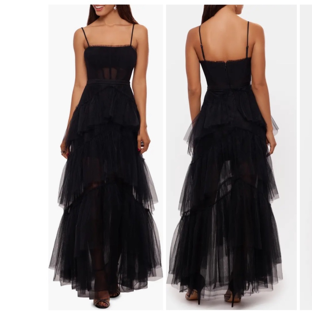 Betsy & Adam Tiered Tulle Ruffle Gown sz 4